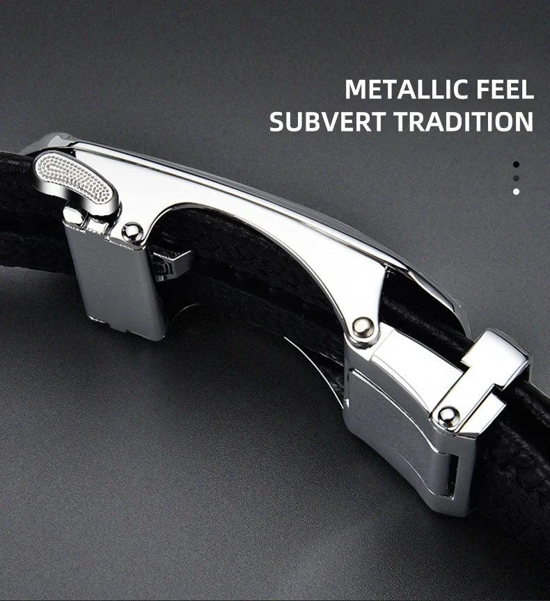Cinturón Automático de Hebilla de Cuero Genuino Negro Premium para Hombres