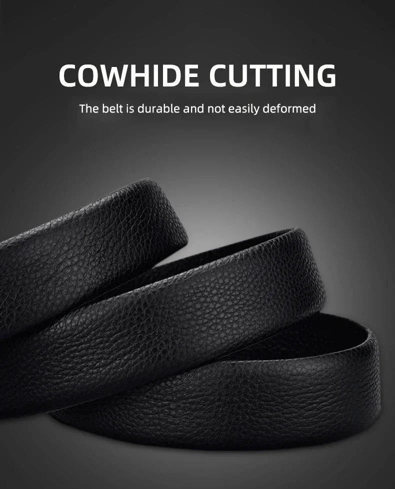 Cinturón Automático de Hebilla de Cuero Genuino Negro Premium para Hombres