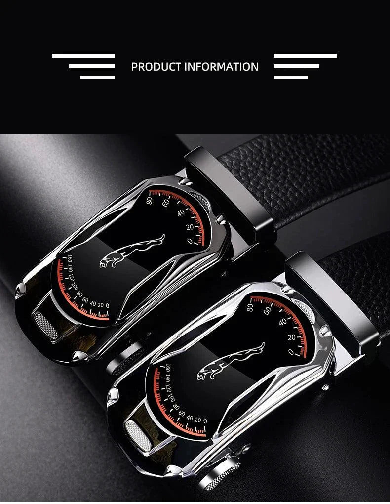 Cinturón Automático de Hebilla de Cuero Genuino Negro Premium para Hombres