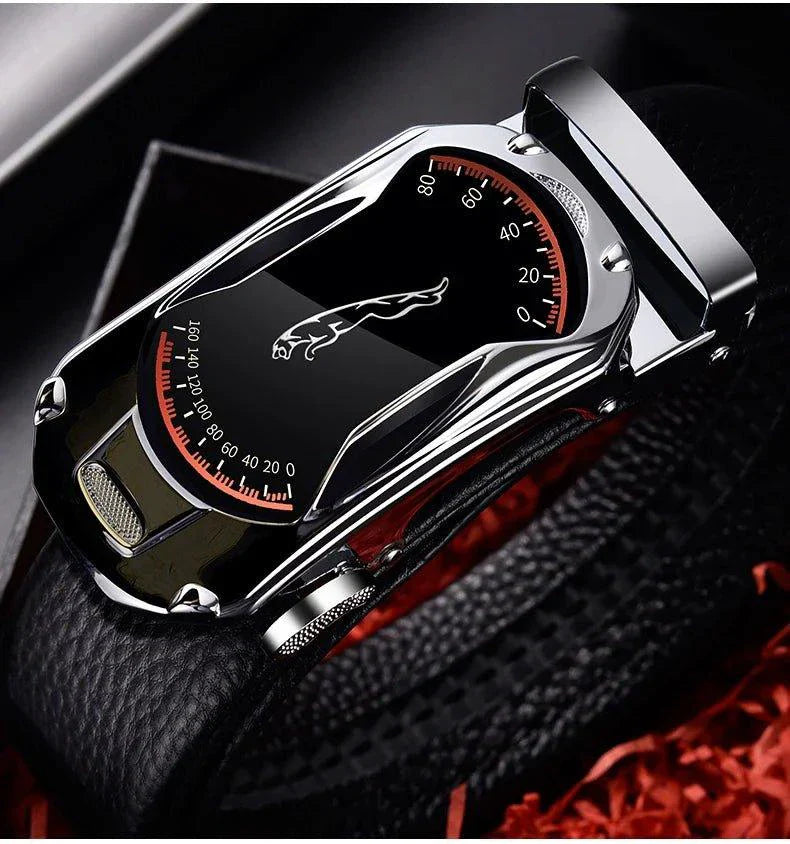 Cinturón Automático de Hebilla de Cuero Genuino Negro Premium para Hombres