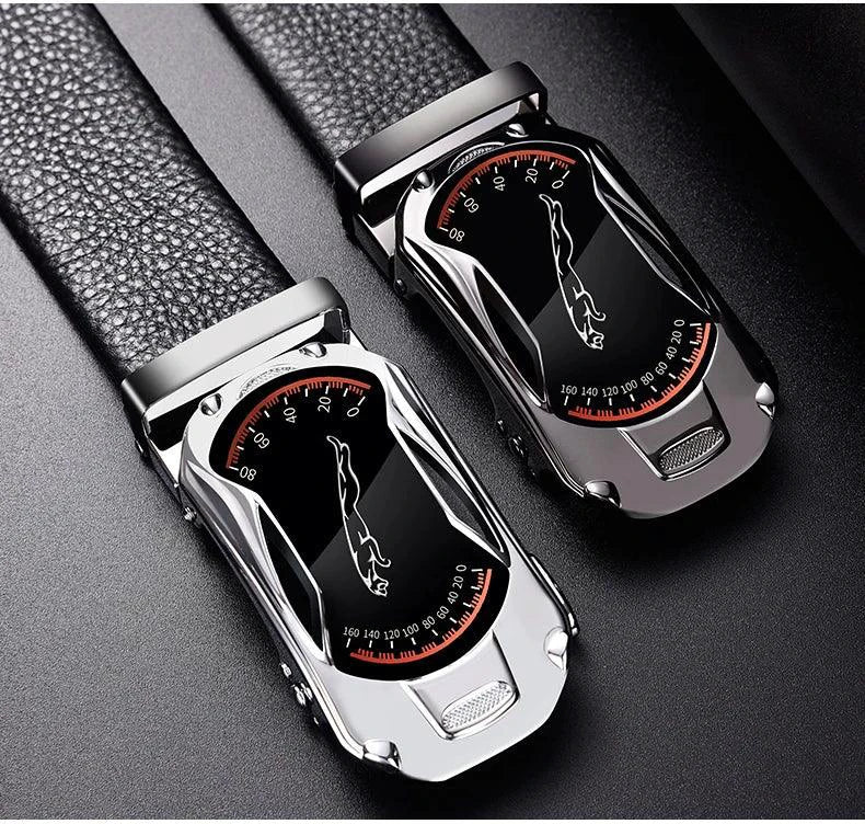 Cinturón Automático de Hebilla de Cuero Genuino Negro Premium para Hombres