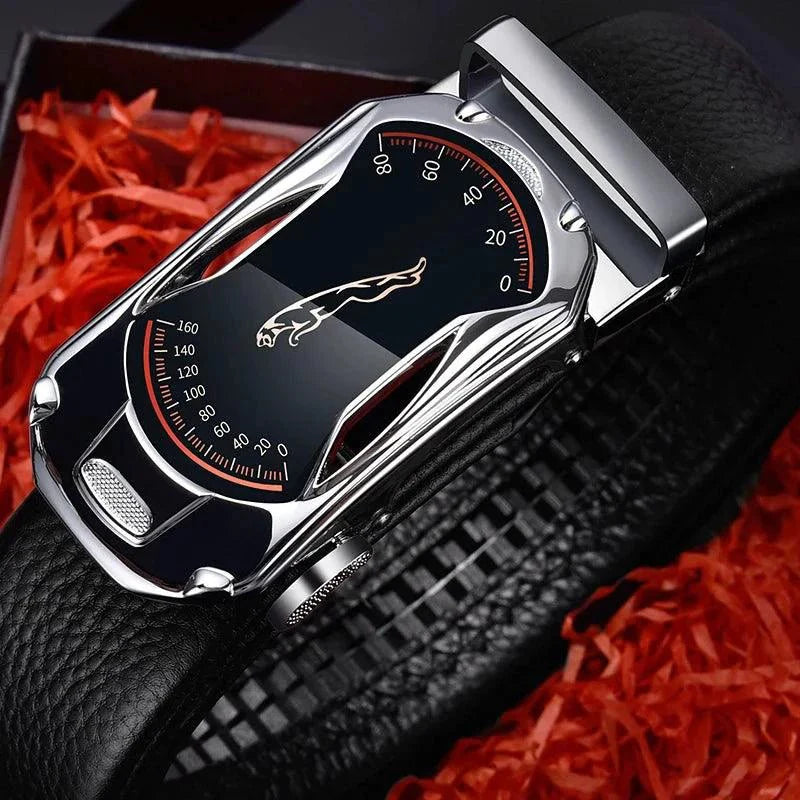 Cinturón Automático de Hebilla de Cuero Genuino Negro Premium para Hombres