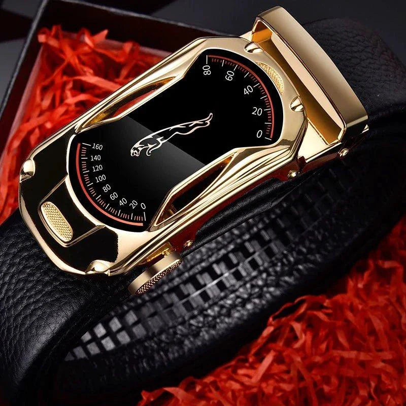Cinturón Automático de Hebilla de Cuero Genuino Negro Premium para Hombres