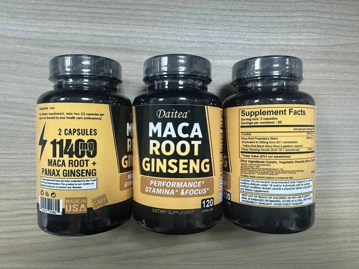 Premium Black + Red + Yellow Maca Root Ginseng Extract Supplement