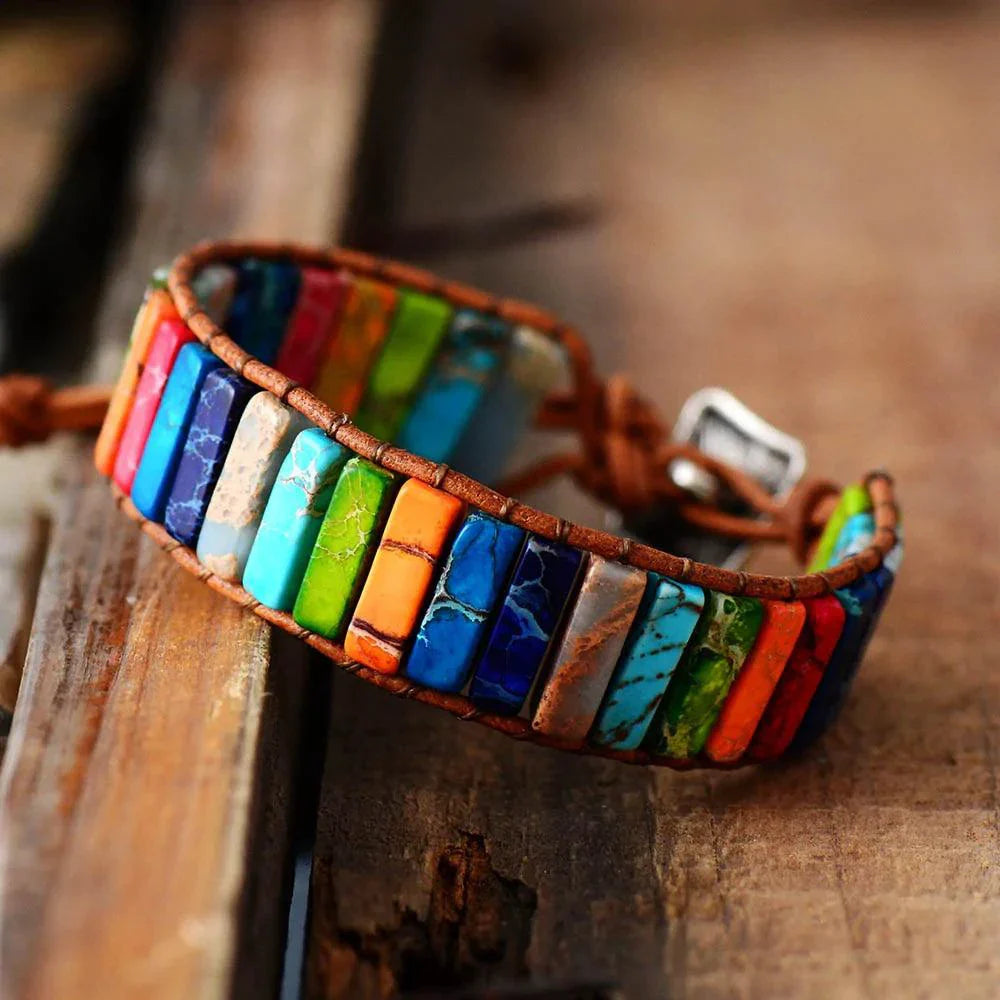 Pulsera de Cuero Boho Chic con Cuentas de Piedra Natural