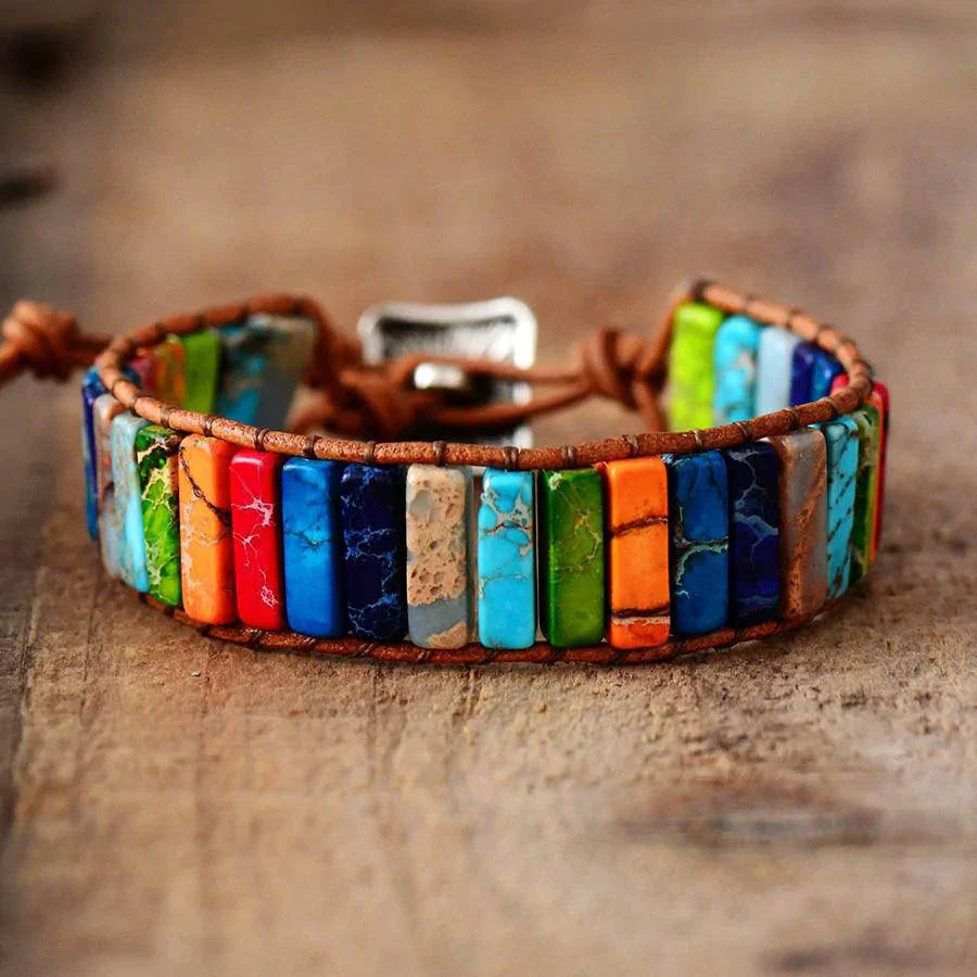 Pulsera de Cuero Boho Chic con Cuentas de Piedra Natural