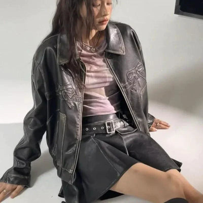 Chaqueta de Cuero Biker Bow