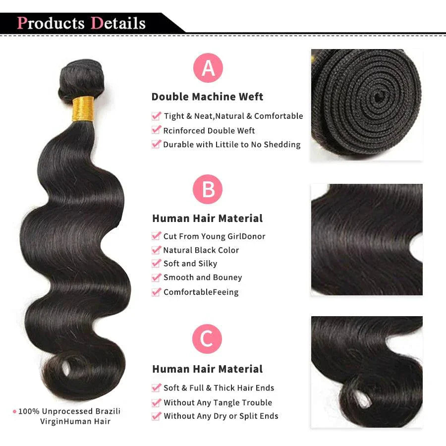 Paquetes de Cabello Ondulado Brasileño - Extensiones de Cabello 100% Humano