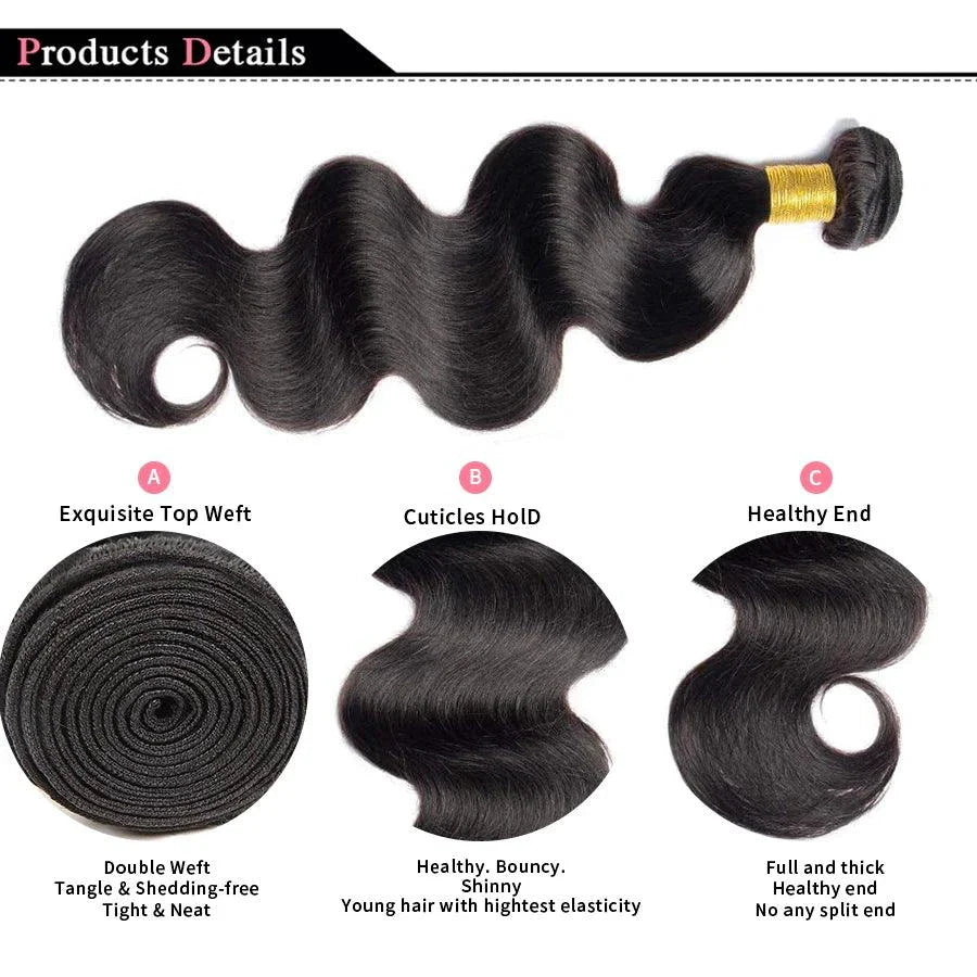 Paquetes de Cabello Ondulado Brasileño - Extensiones de Cabello 100% Humano