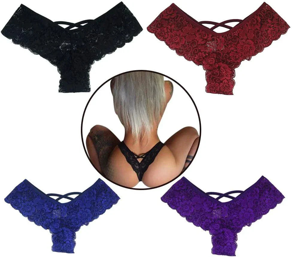 Pack de 4 Pantalones de Encaje G-String Chic para Mujeres