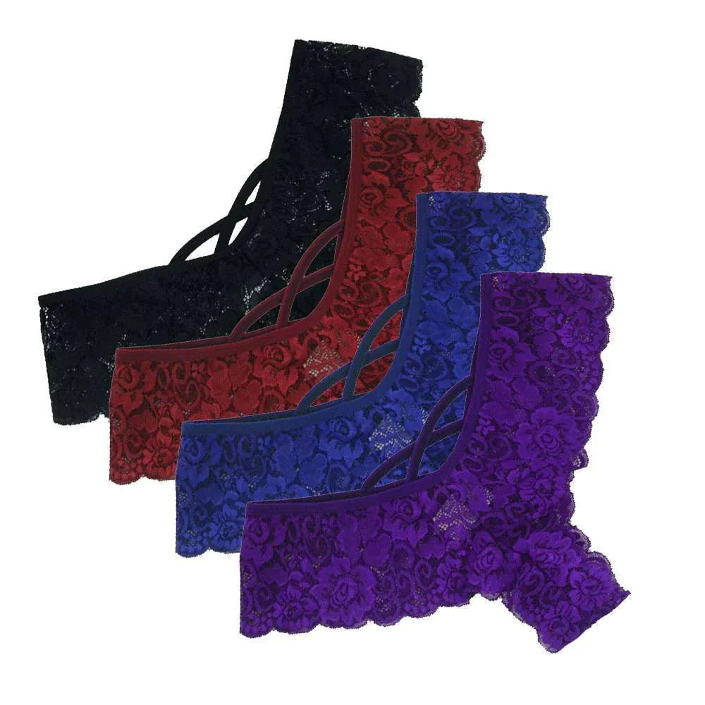 Pack de 4 Pantalones de Encaje G-String Chic para Mujeres