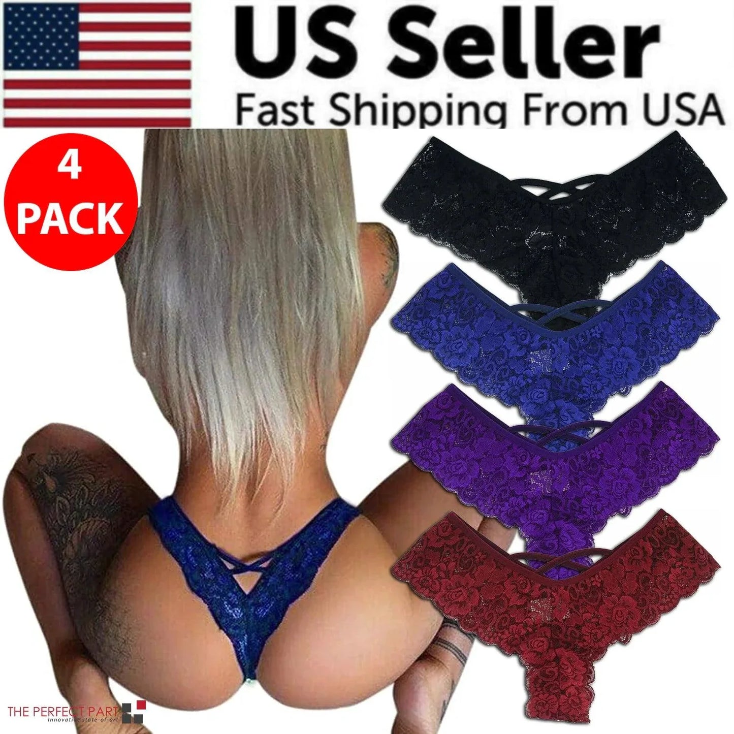 Pack de 4 Pantalones de Encaje G-String Chic para Mujeres