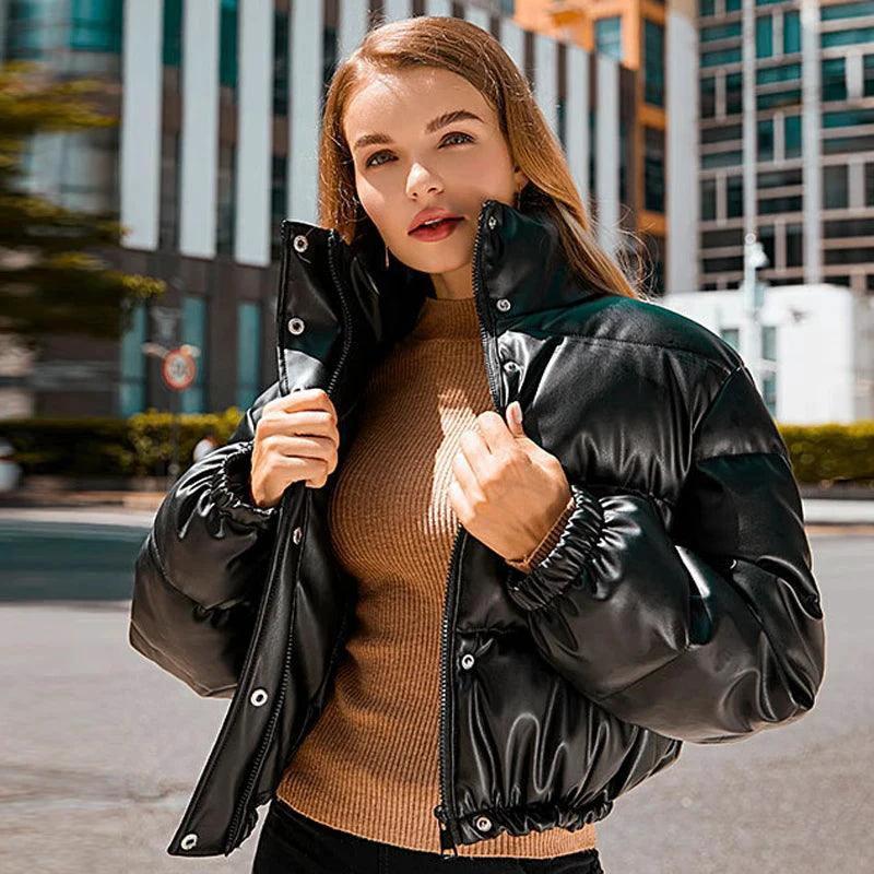 Bombers en cuir PU d'hiver chic