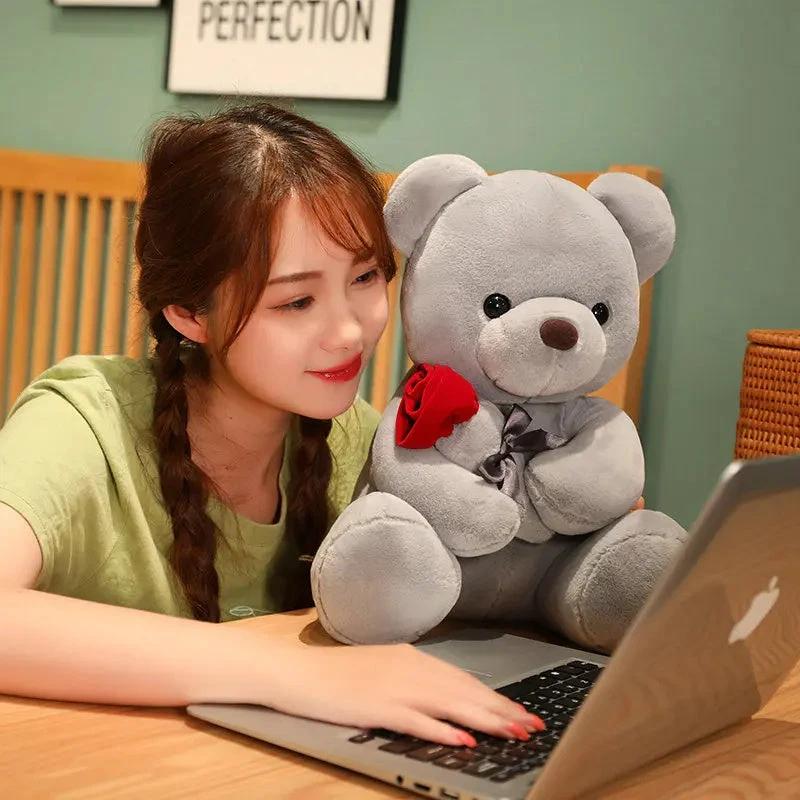 Almohada de Peluche Oso de Rosas Abrazo - Compañero Suave y Adorable