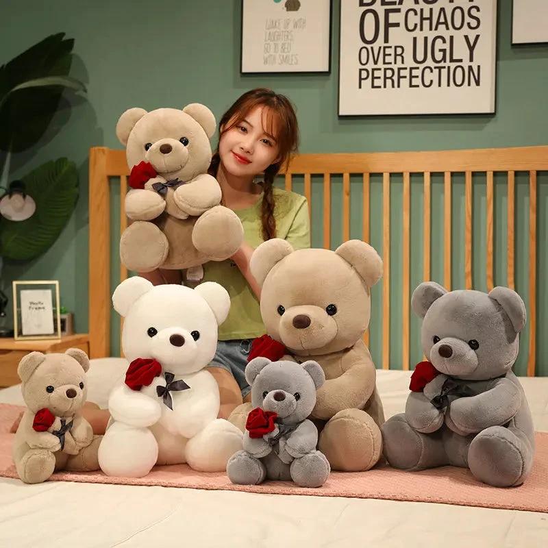 Almohada de Peluche Oso de Rosas Abrazo - Compañero Suave y Adorable