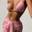 Conjunto de bañador de 3 piezas con cuello halter y falda de malla