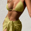 Conjunto de bañador de 3 piezas con cuello halter y falda de malla