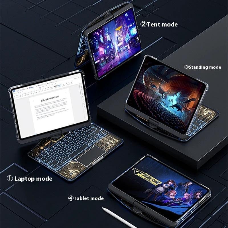 Housse transparente avec clavier pivotant à 360° pour iPad avec emplacement pour stylo