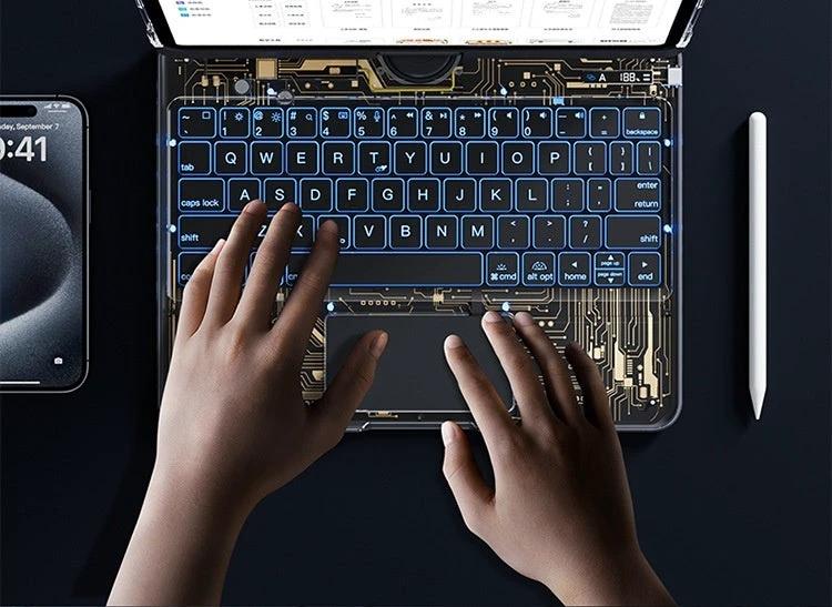 Housse transparente avec clavier pivotant à 360° pour iPad avec emplacement pour stylo