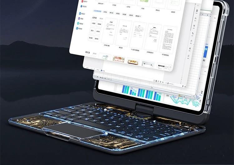 Housse transparente avec clavier pivotant à 360° pour iPad avec emplacement pour stylo