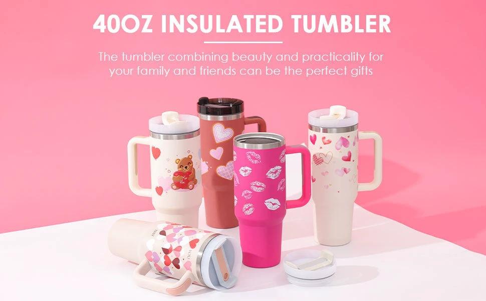 Vaso de acero inoxidable aislado de 40 oz con asa y popote
