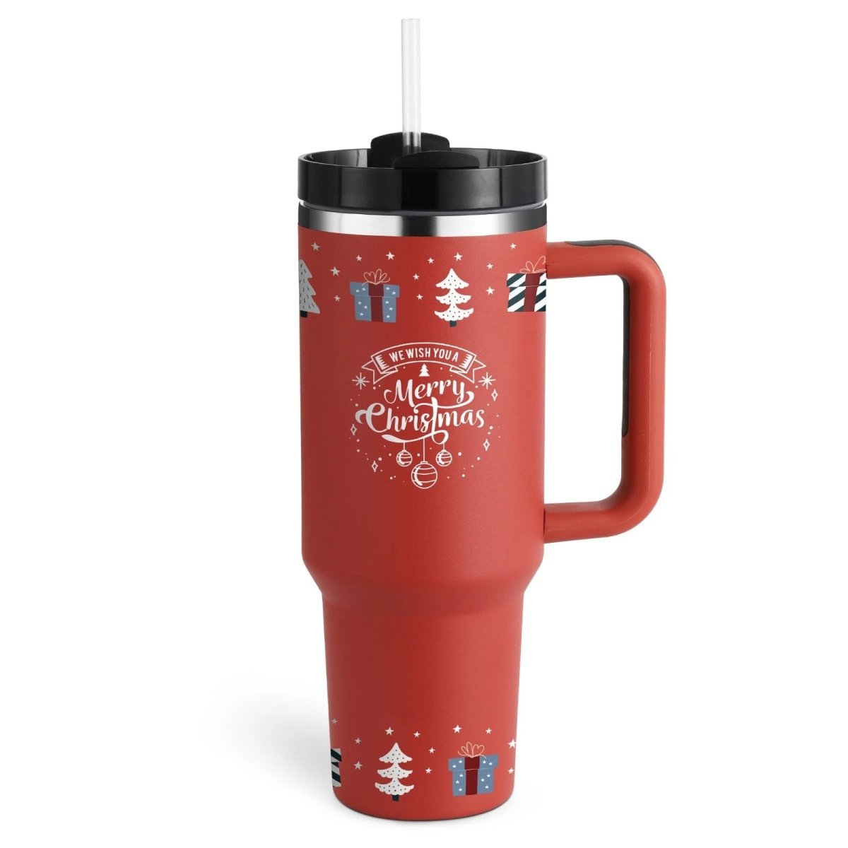 Vaso de acero inoxidable aislado de 40 oz con asa y popote