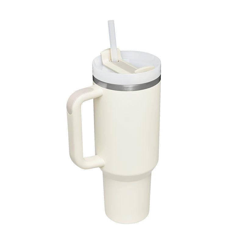 Vaso de acero inoxidable aislado de 40 oz con asa y popote
