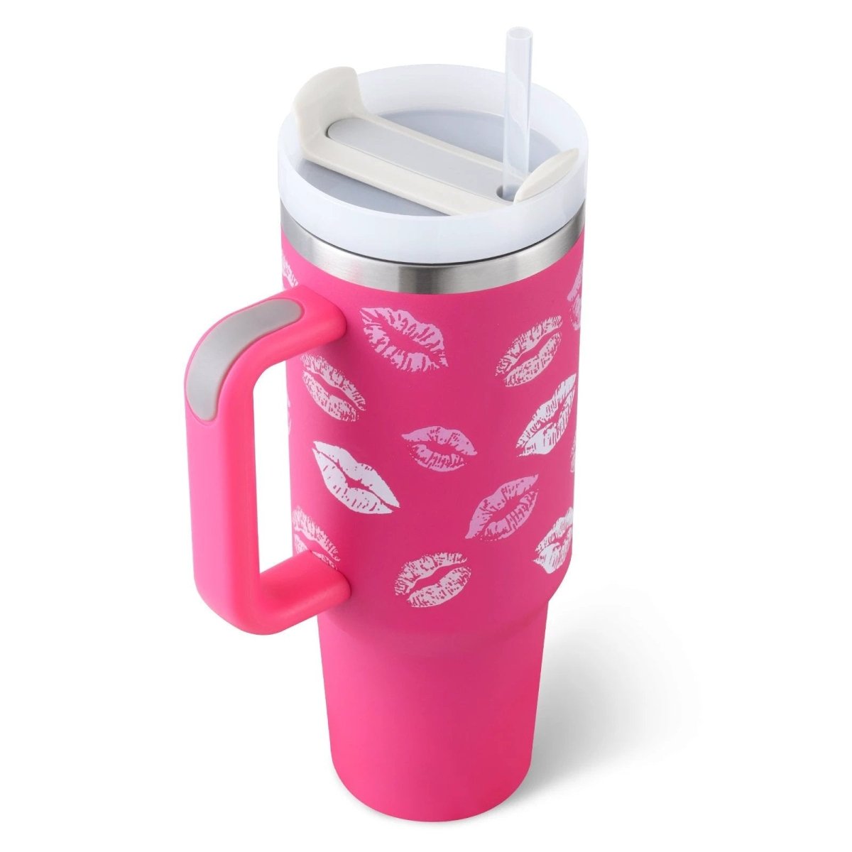Vaso de acero inoxidable aislado de 40 oz con asa y popote