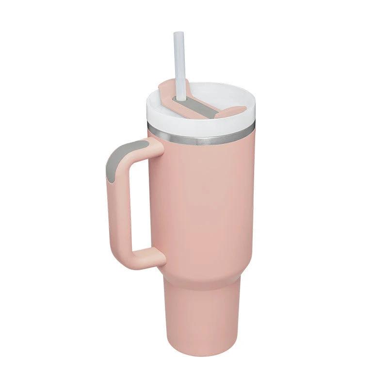 Vaso de acero inoxidable aislado de 40 oz con asa y popote