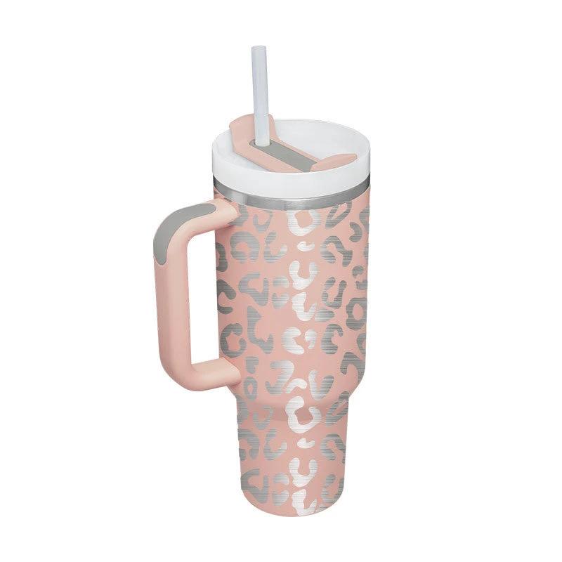 Vaso de acero inoxidable aislado de 40 oz con asa y popote