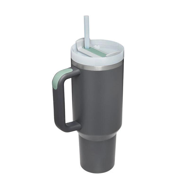 Vaso de acero inoxidable aislado de 40 oz con asa y popote