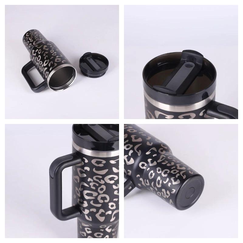 Vaso de acero inoxidable aislado de 40 oz con asa y popote