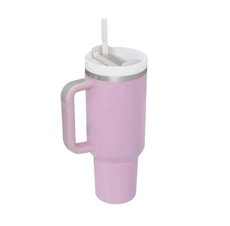 Vaso de acero inoxidable aislado de 40 oz con asa y popote