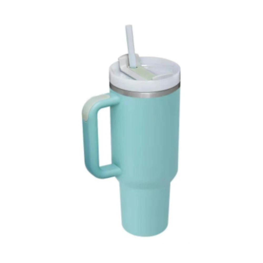 Vaso de acero inoxidable aislado de 40 oz con asa y popote