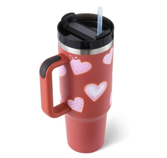 Vaso de acero inoxidable aislado de 40 oz con asa y popote