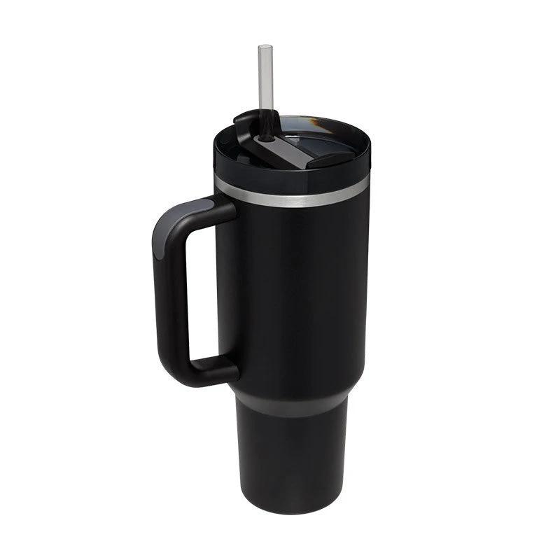Vaso de acero inoxidable aislado de 40 oz con asa y popote