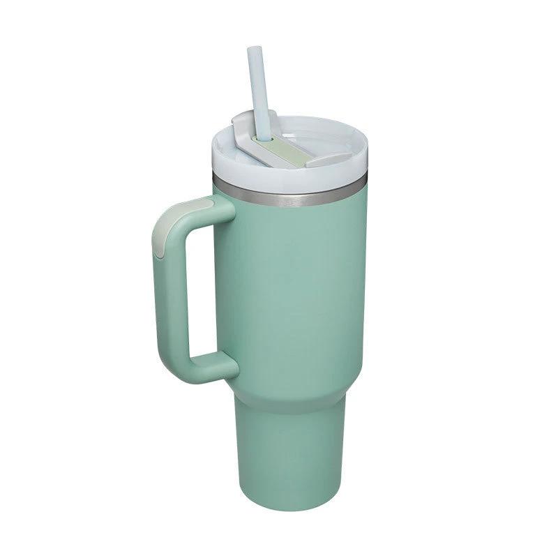 Vaso de acero inoxidable aislado de 40 oz con asa y popote