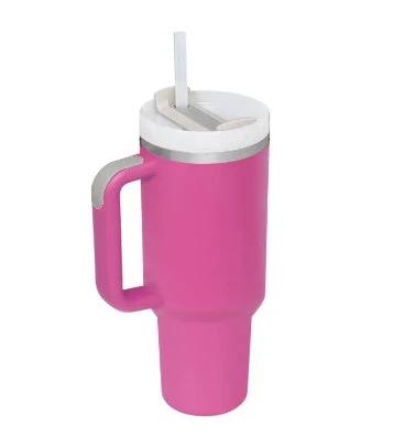 Vaso de acero inoxidable aislado de 40 oz con asa y popote