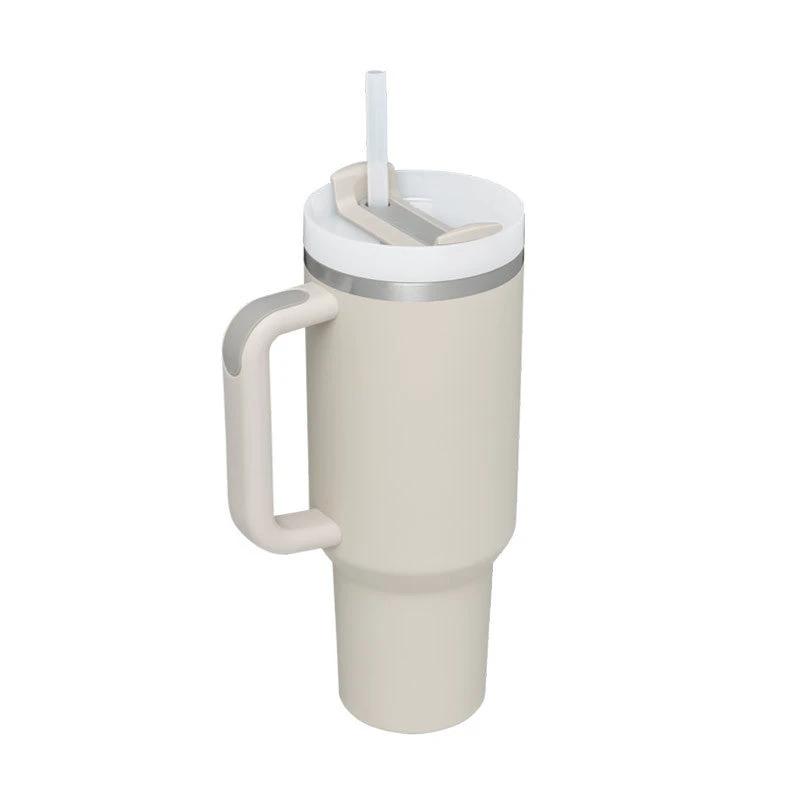 Vaso de acero inoxidable aislado de 40 oz con asa y popote