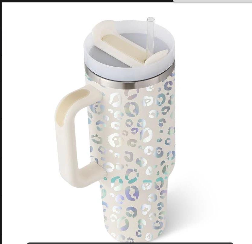 Vaso de acero inoxidable aislado de 40 oz con asa y popote