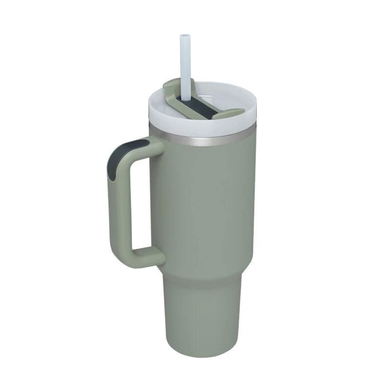 Vaso de acero inoxidable aislado de 40 oz con asa y popote