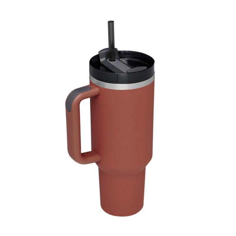 Vaso de acero inoxidable aislado de 40 oz con asa y popote