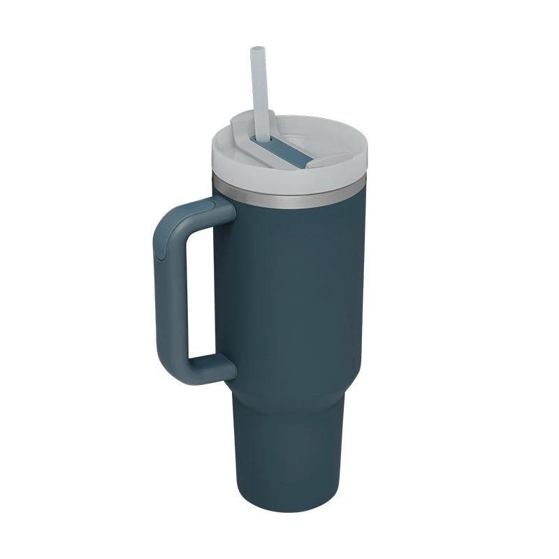Vaso de acero inoxidable aislado de 40 oz con asa y popote