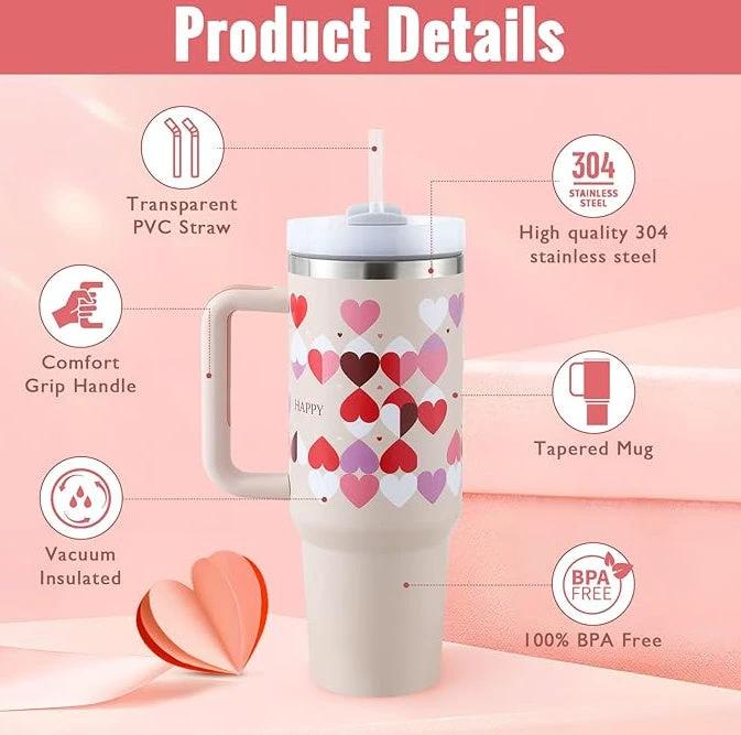 Vaso de acero inoxidable aislado de 40 oz con asa y popote