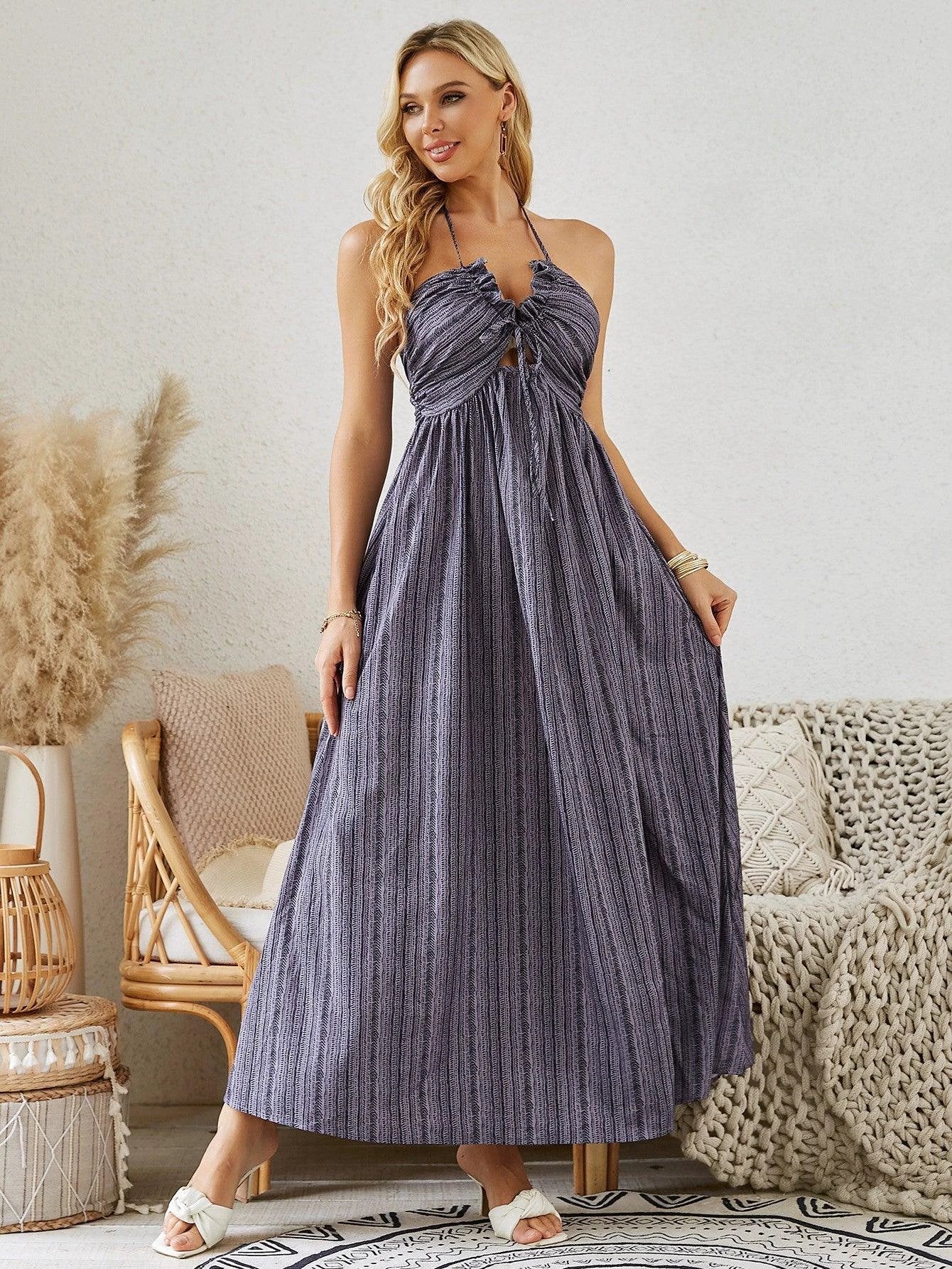 Bohemian Halter Maxi Dress - Women's Summer Beach Dress