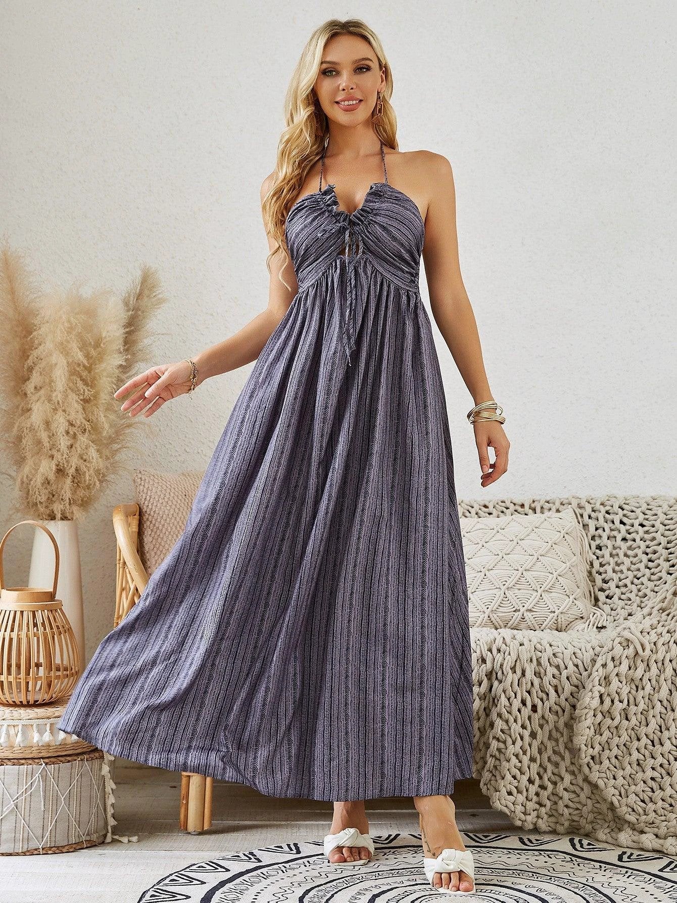 Bohemian Halter Maxi Dress - Women's Summer Beach Dress