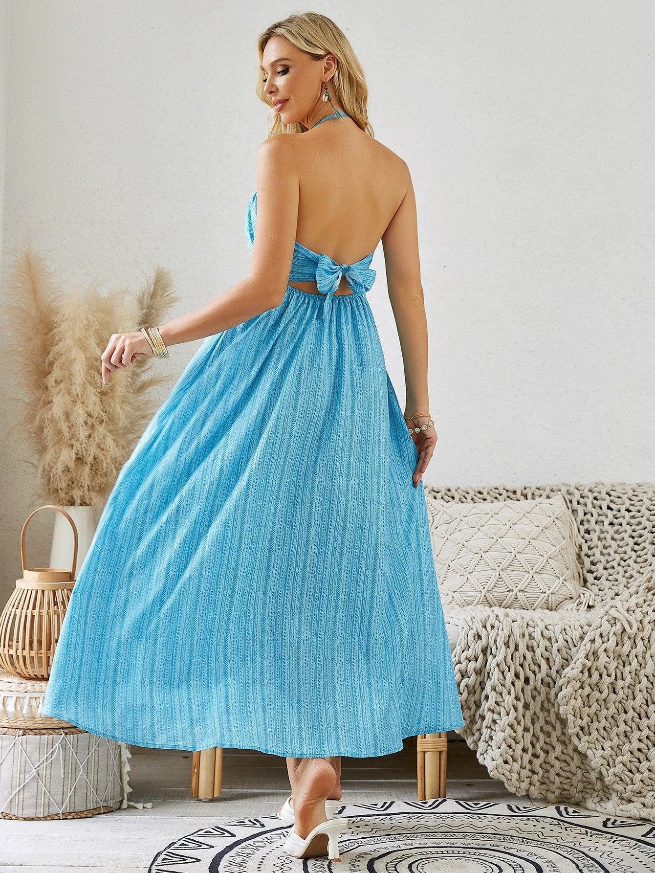 Bohemian Halter Maxi Dress - Women's Summer Flowy Dress