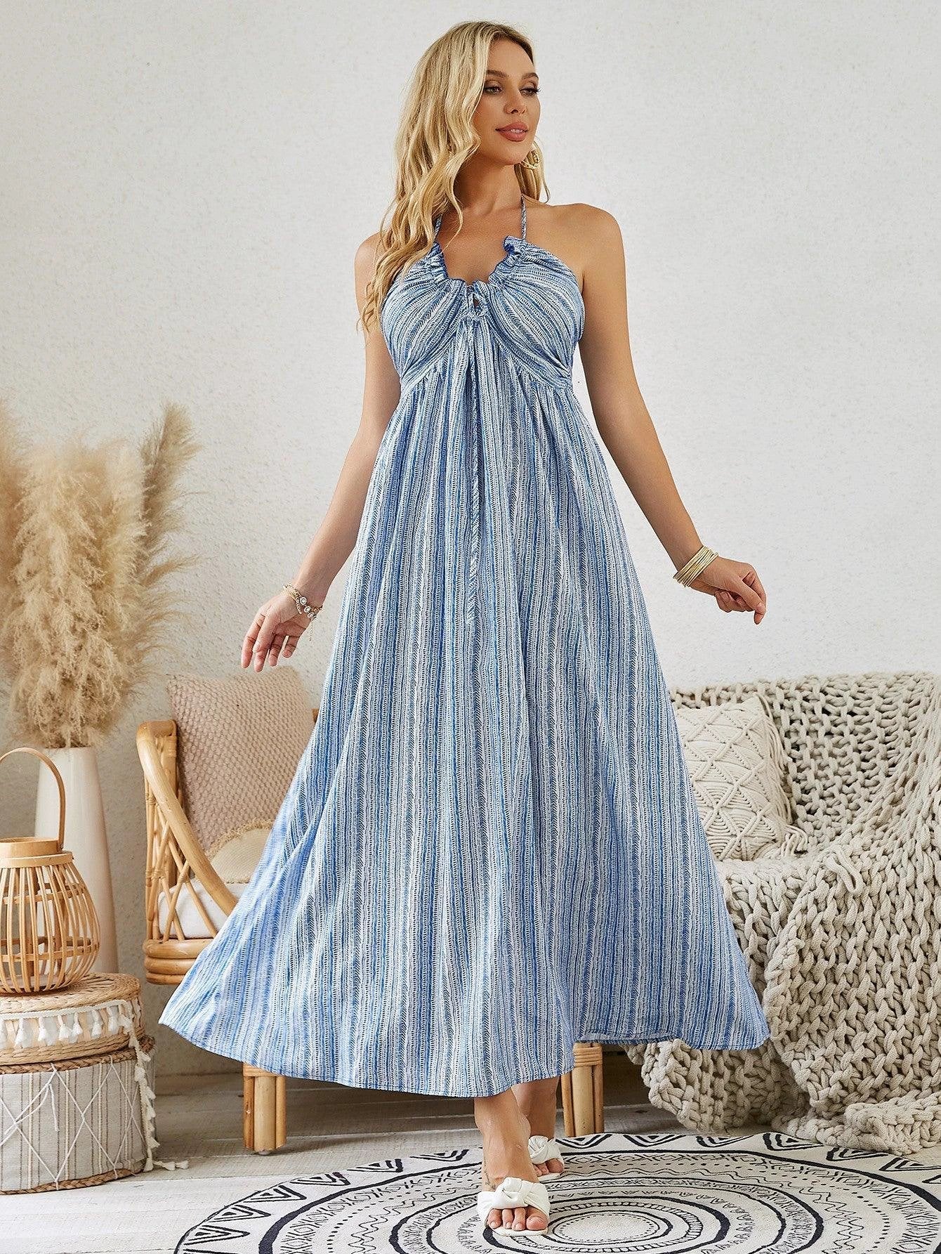 Bohemian Halter Maxi Dress - Women's Summer Beach Dress
