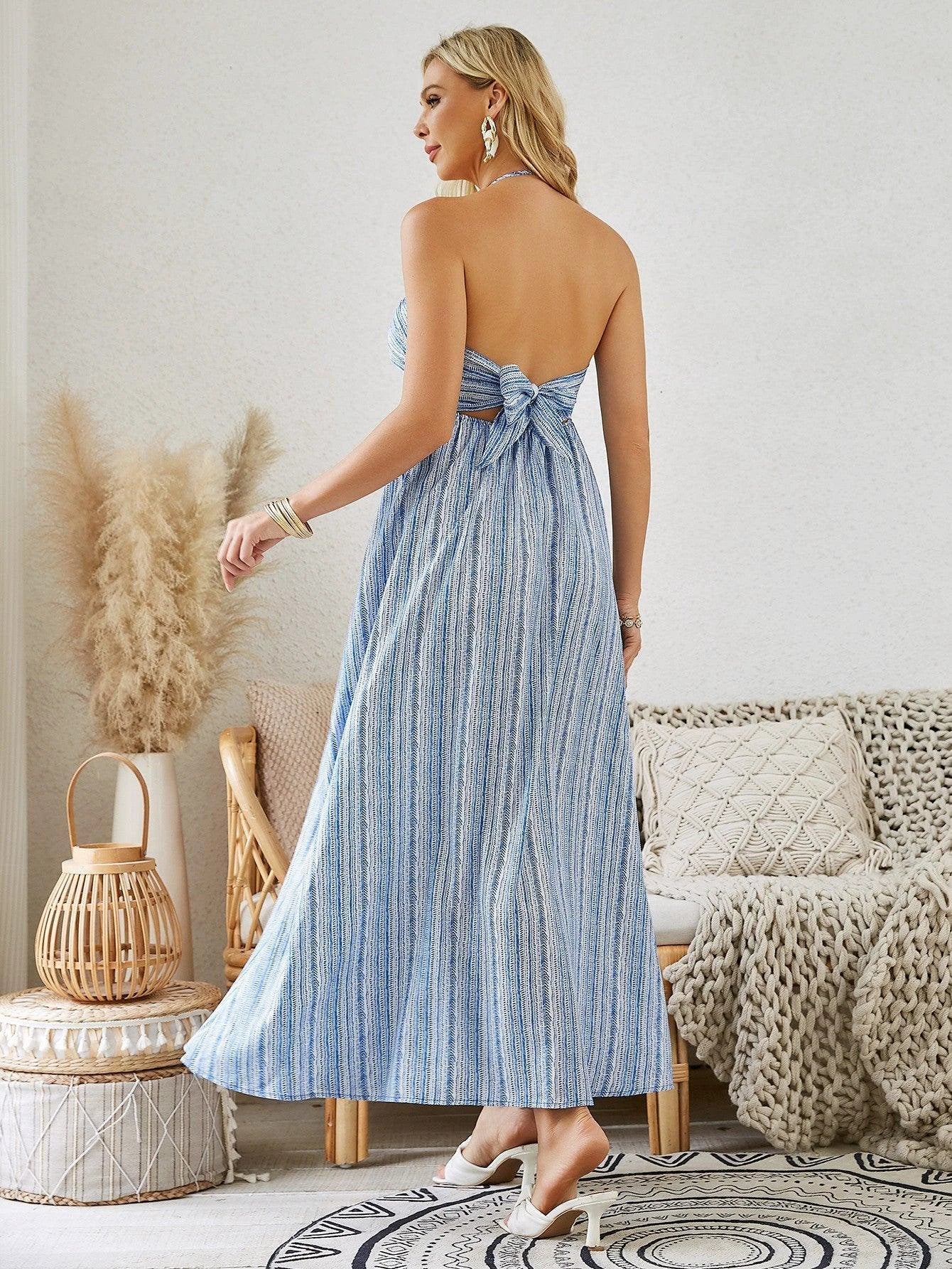 Bohemian Halter Maxi Dress - Women's Summer Beach Dress