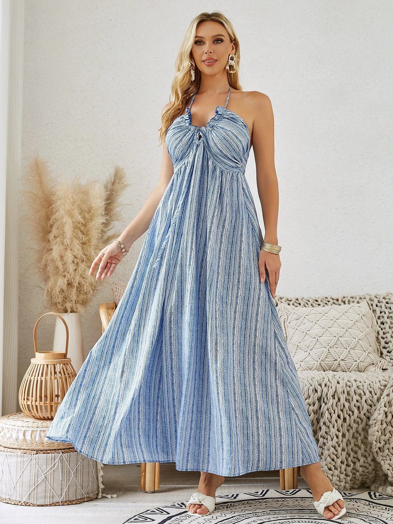 Bohemian Halter Maxi Dress - Women's Summer Beach Dress